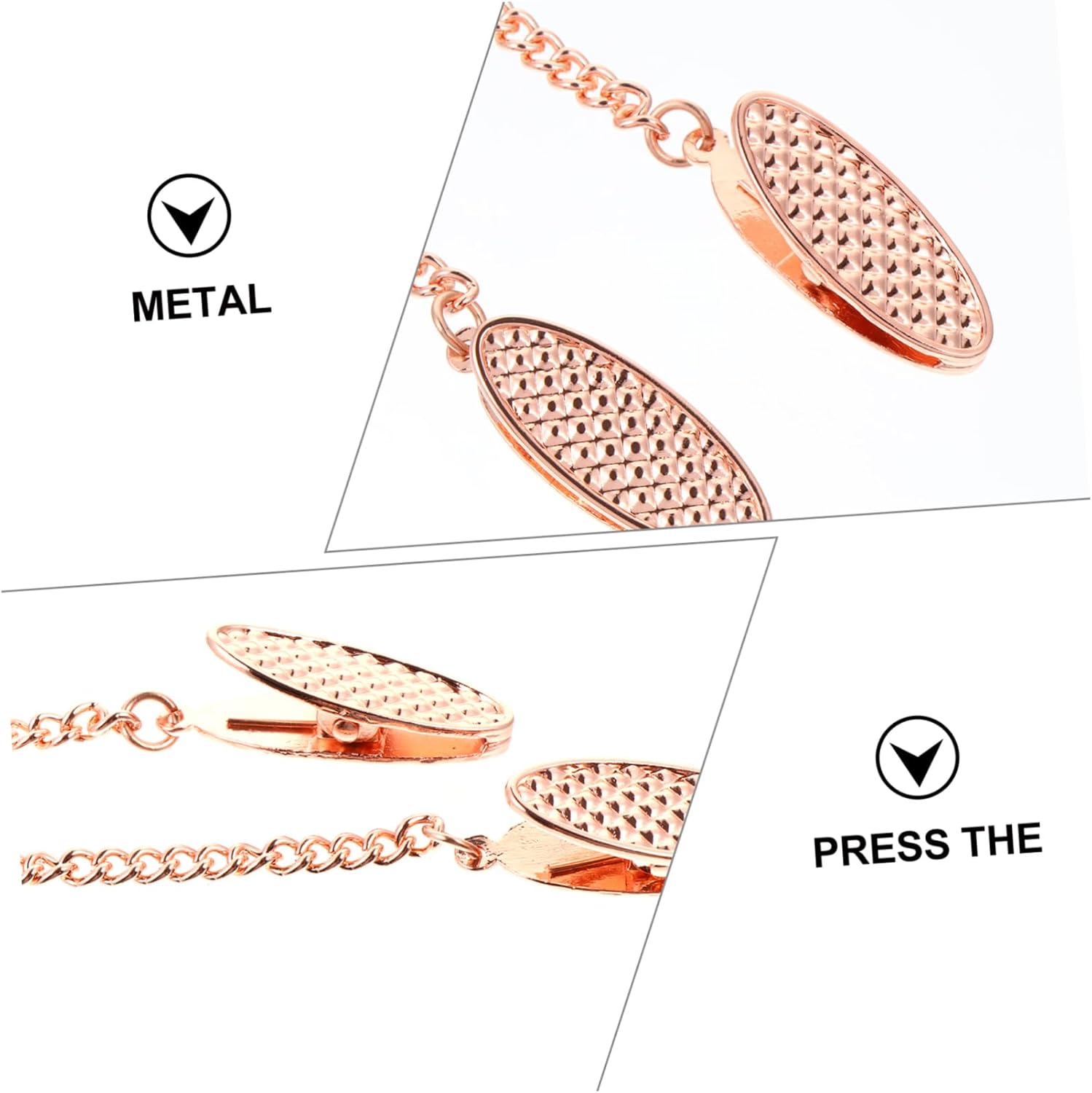 5Pcs Elegant Metal Napkin Clips with Chain Heavy Duty Towel Bib Holder for Dining Drawing and Clinics Portable Napkin Chain for Messy Meals