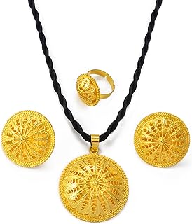 Accesorios para hombre y mujer Conjuntos etíopes Colgante Pendientes de cuerda negra Anillos Plata Oro Color Eritreo africano Habesha Compromiso Regalo de cumpleaños de Navidad aniversario