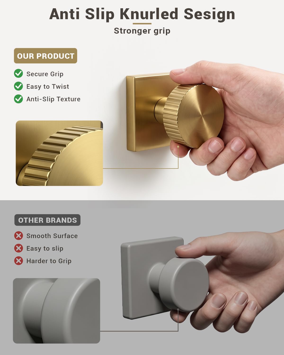 Satin Brass Door Knobs - Keyless Passage Handles -3