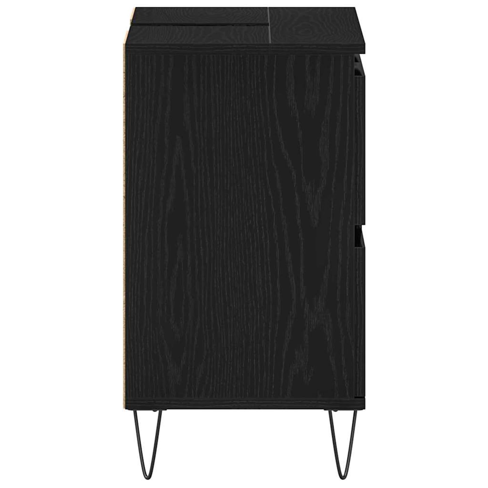 ATOMSTACK MAKER Armario de lavabo de aspecto de roble negro, 80 x 33 x 60 cm, material de madera con puerta y cajón, patas de horquilla industriales, armario para baño para habitaciones húmedas