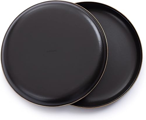 Vista 95 de Barebones Plato profundo esmaltado – Juego de 2 platos llanos – Juego de platos de acero inoxidable horneado acabado a mano – Juego de cocina