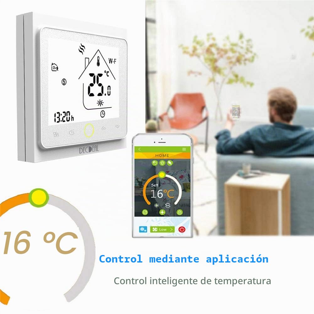 Decdeal Termostato WiFi para Caldera de Gas,Termostato programable Intellight, Compatible con App/Control por Voz, Compatible con Alexa/Google Home, 5A, GC-Blanco