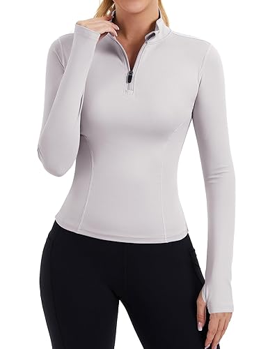 ZHENWEI Womens Workout Tops Long Sleeve Quarter Zip Pullover Quick Dry Golf Shirt Athletic Slim Fit Crop Yoga Gym Tops