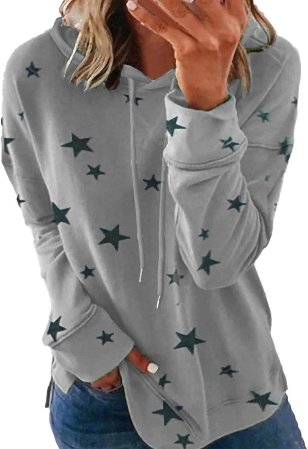 女性パーカースタープリントルーズフィットスウェットシャツ柔軟な  