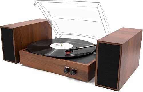 LP&No.1 Tocadiscos con altavoces estéreo, tocadiscos vintage de 3 velocidades con transmisión por correa, entrada inalámbrica, salida RCA, función