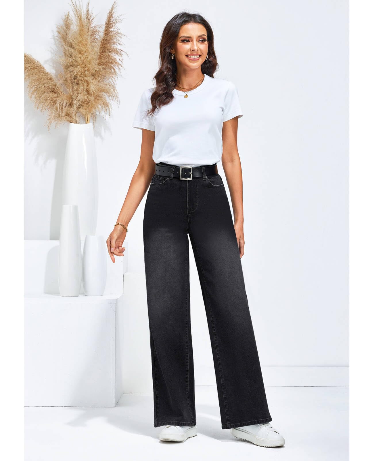 Vetinee Wide Leg Jeans Straight Jean Femme