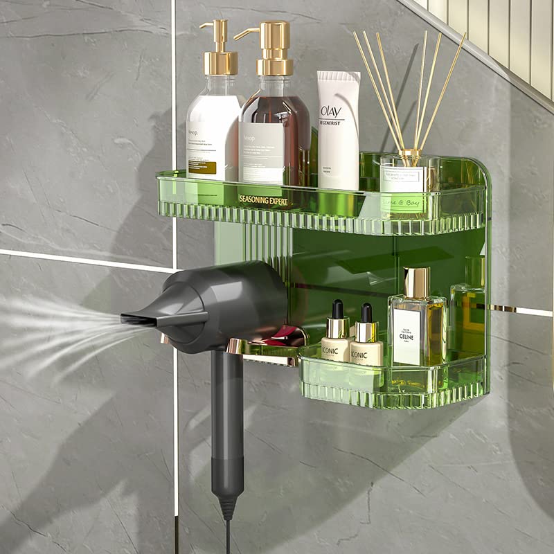 Hosoncovy Hair Dryer Wall Mount Holder Hair Dryer Wall Hanger Bathroom Toiletries Wall Storage Shelf,Universal for Hair Dryer (Transparent) - Image 4