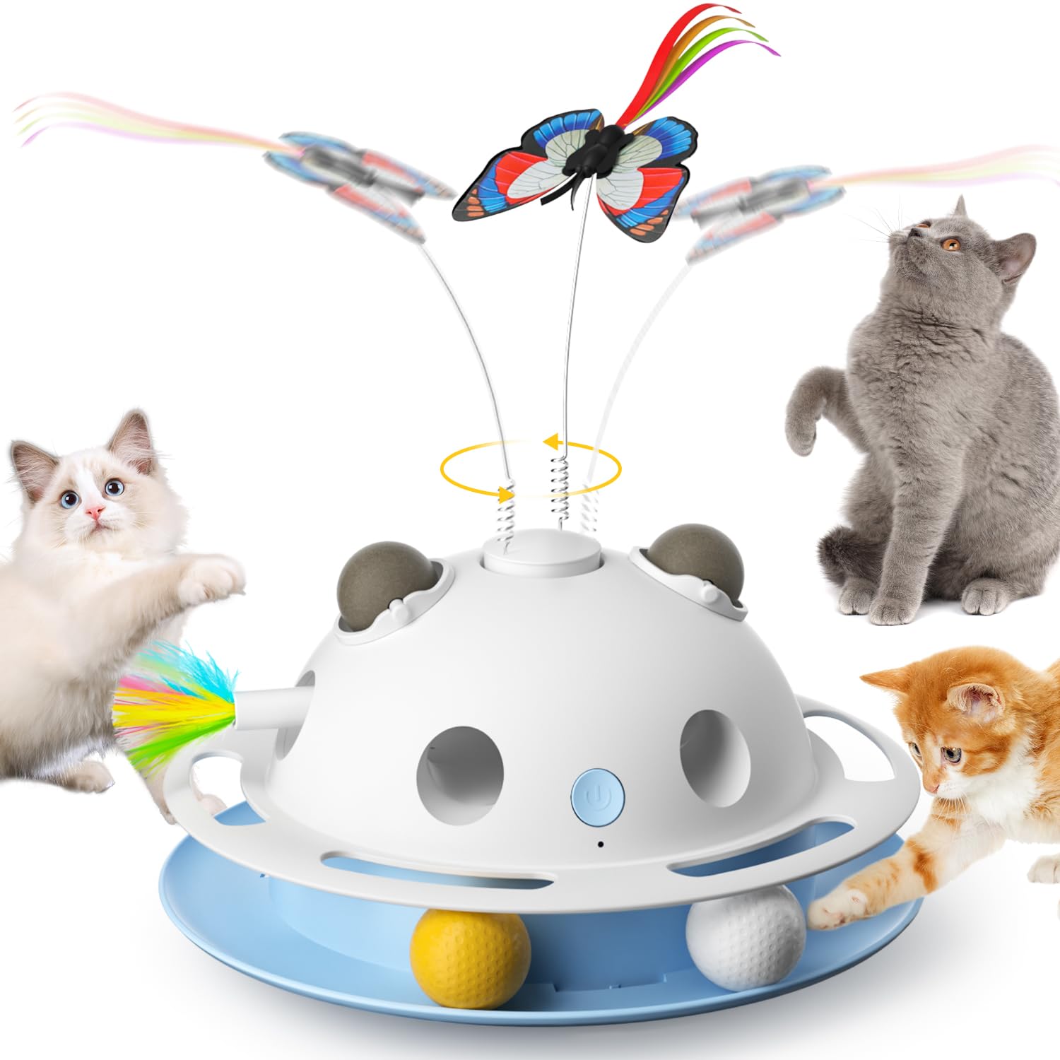 VOSFEEL 4 in 1 Interactive Cat Toys for Indoor Cats Adult Smart Kitten Feather Toys with Catnip
