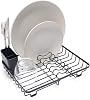 simplywire – Compact Dish Drainer – Plate Drying Rack with Cutlery Basket – Small - Black Powder Coated Steel