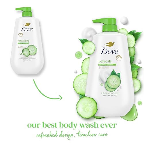 Dove Body Wash with Pump 3 Count Refresh Cucumber and Green Tea for 24hr Lotion-Soft Skin Moisturizing Skin Cleanser with No Sulfates No Parabens - Image 4