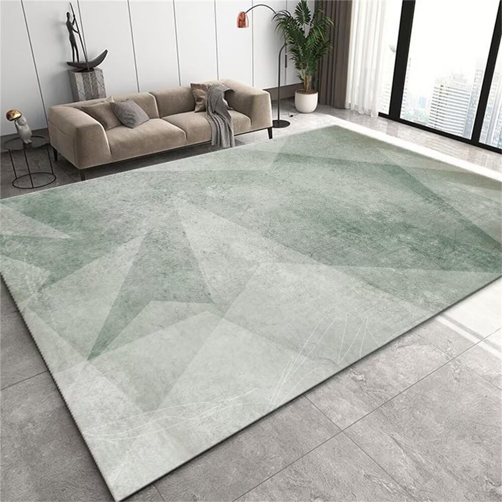 Tapis de ménage de la chambre vert au design géométrique flou chic