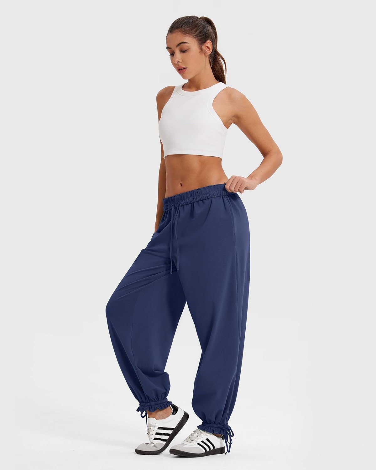 MOOSLOVER Women Drawstring Flod Over Jogger Pants Comfy Cotton Sweatpants Lightweight Casual Athletic Lounge Pants - Image 4