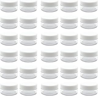 اوعية مستحضرات تجميل بلاستيك فارغة سعة 10 جرام. اوعية مع اغطية لمرطب الشفاه والمراهم وعينات المراهم والكريمات والمكياج، 30 قطعة, غطاء أبيض