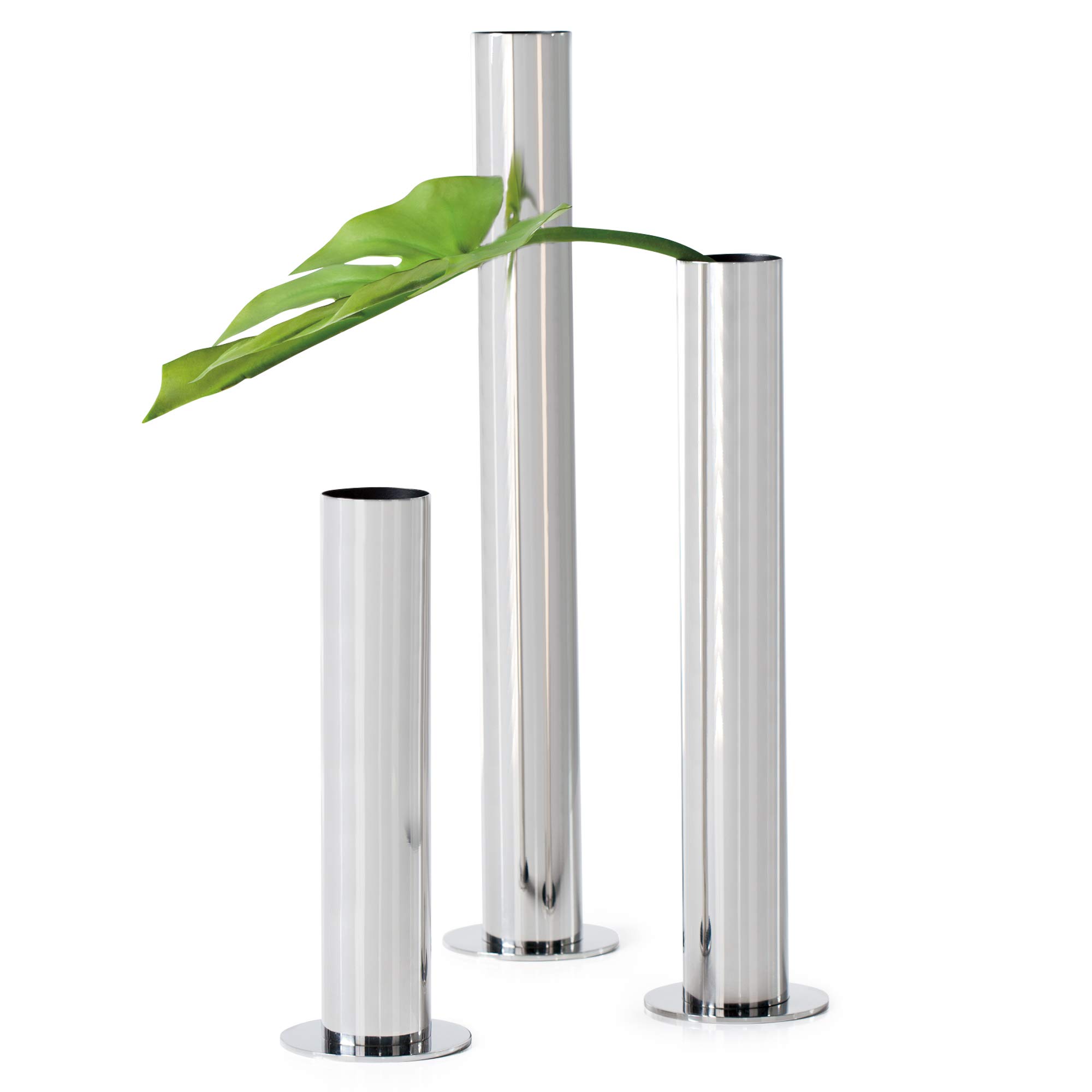 Torre & Tagus 901890 Set of Three Stainless Steel Pipe Vases, Chrome