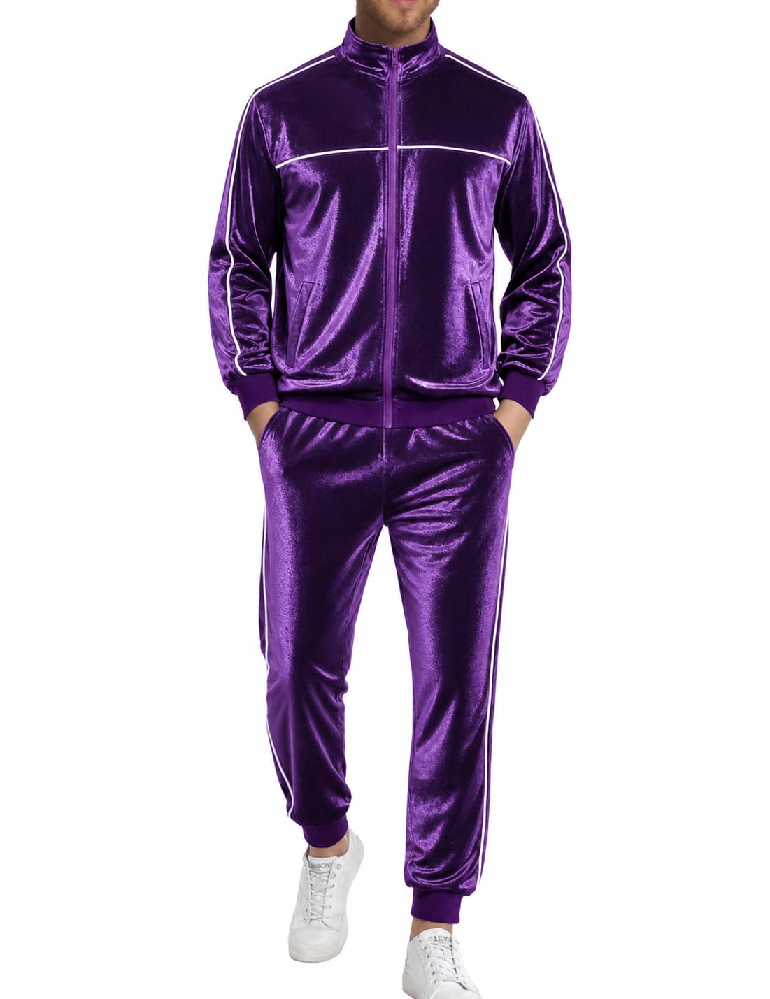Men's Velour Tracksuit, 2 Piece Full Zip Velvet Sweatsuits Jogging Outfit