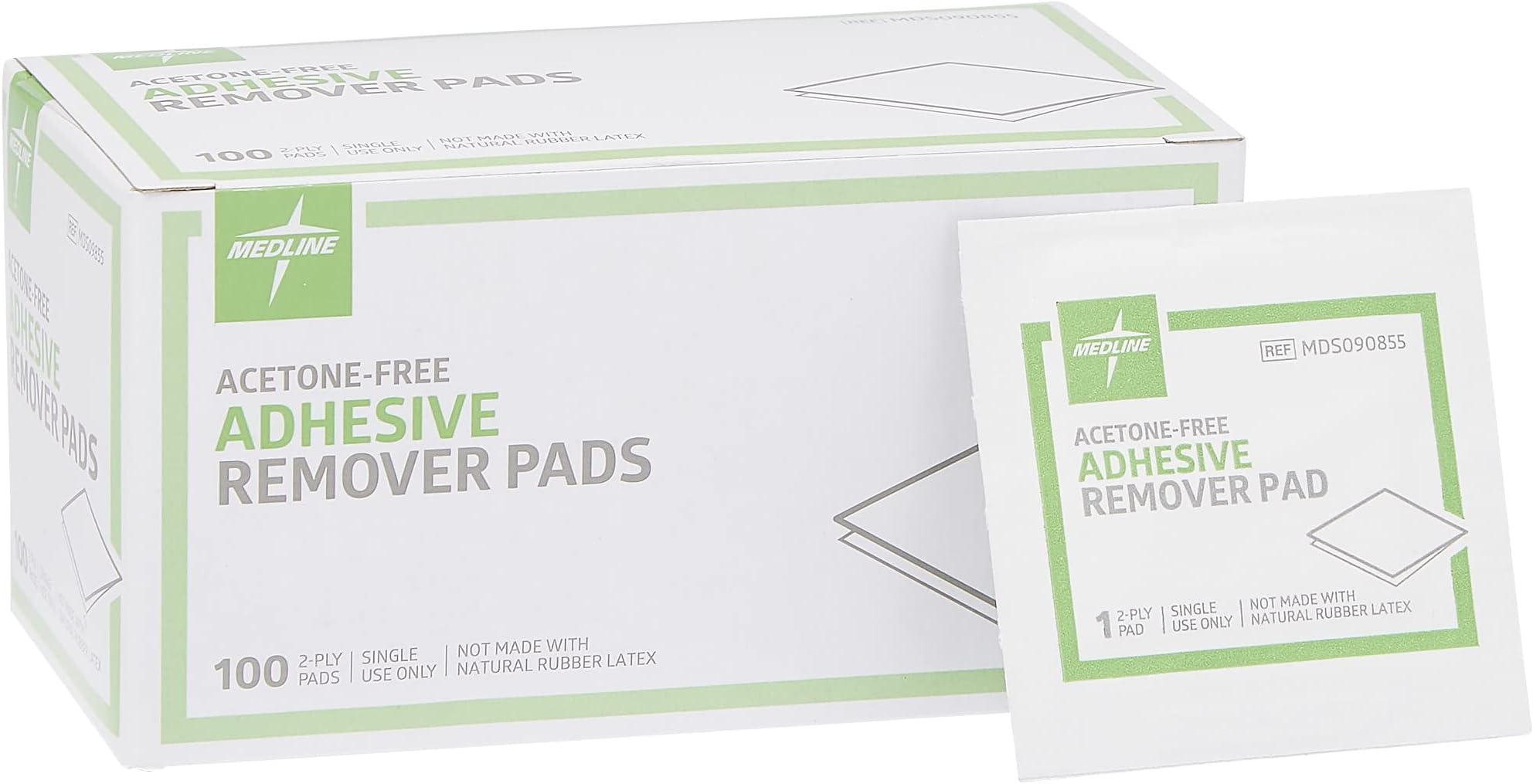 Adhesive Remover Pads, Acetone-Free, 2-Ply, Box of 100