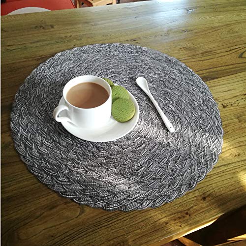 Topotdor Round Placemats Heat-Resistant Stain Resistant Anti-Skid Washable Polyproplene Table Mats Placemats (Braided-Gray, Set Of 4) #TOP3