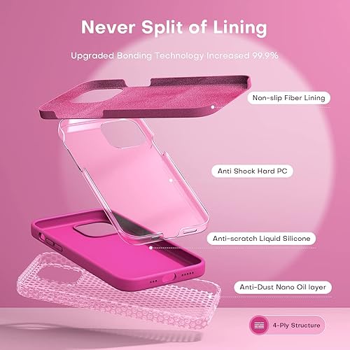 Miniatura 2 de TOCOL Funda 5 en 1 para iPhone 13 para mujer, funda delgada de silicona líquida para iPhone 13 antiarañazos protección contra caídas, rosa intenso