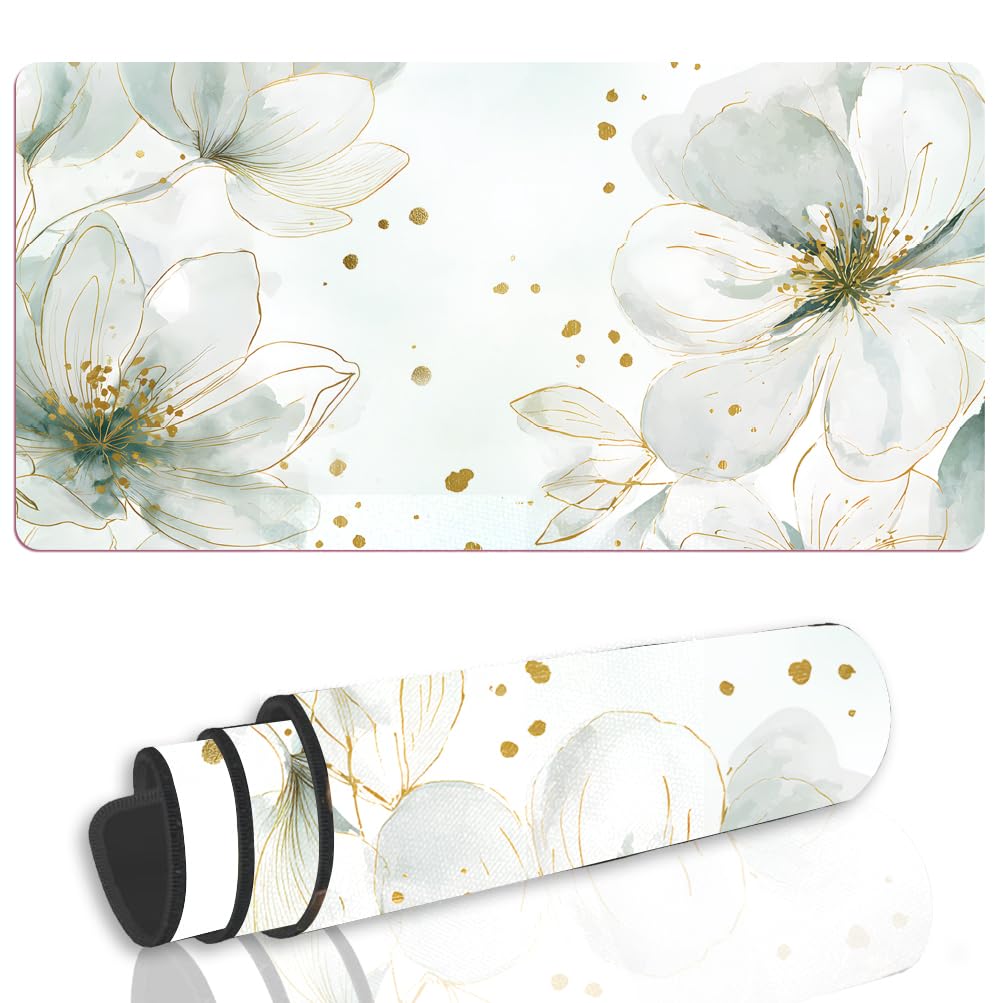 WEBEEDY Large Mouse Pad with Stitched Edges, Extended Gaming Mousepad Floral Desk Cover Mat with Non-Slip Base for Desktop Protector PC Computer Laptop Home Office Decor, 80x40 cm