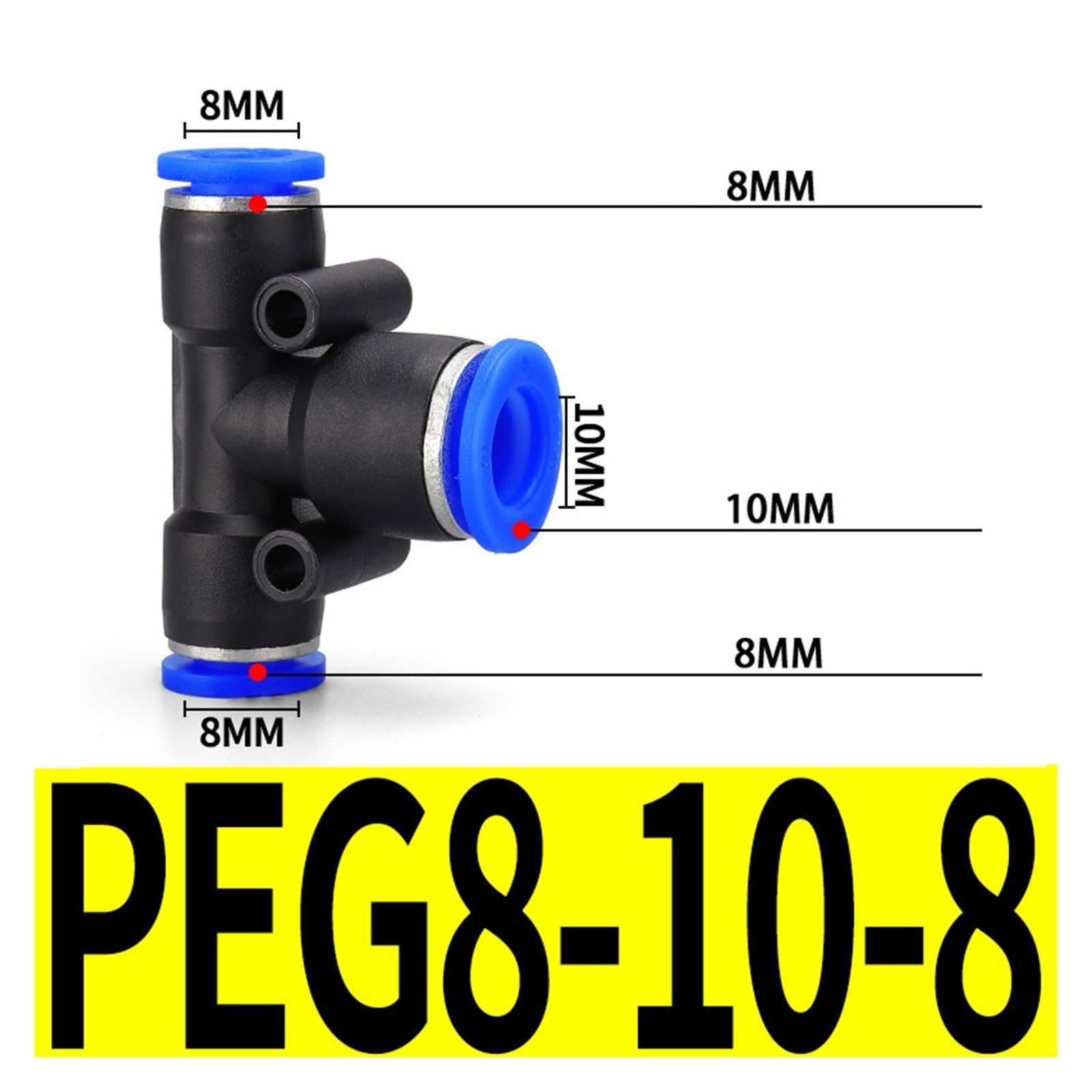 Pneumatischer Anschluss PEG Kunststoff Drei-Weg T-Rohr PEG6-4 PEG8-4PEG8-6PEG10-6 PEG10-8 OD Schlauch Push-In Schnellverbinder(PEG8-10-8)