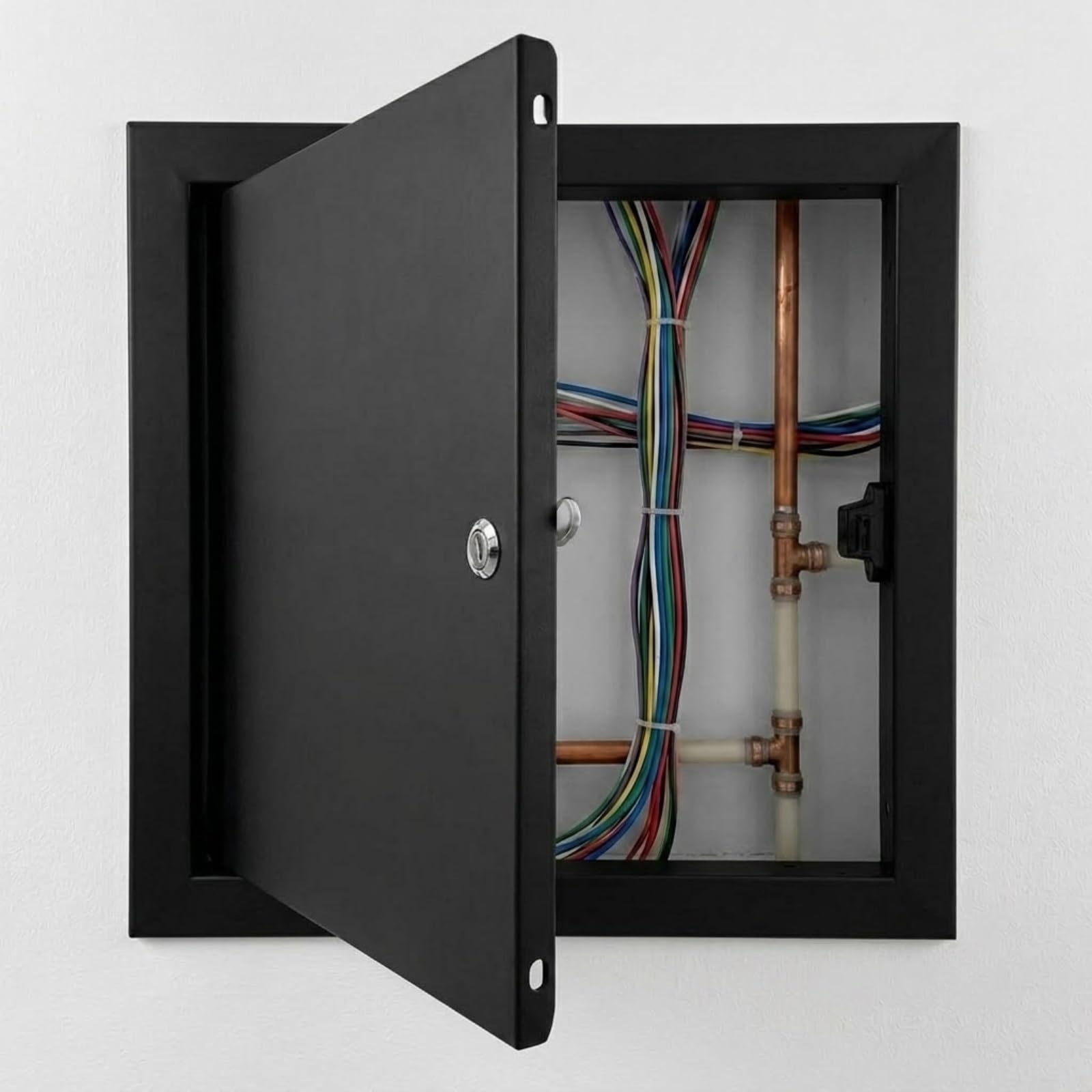 30x30cm White Aluminium Access Panel with Key Lock, Metal Inspection Hatch Flush Fit Access Panel for Plasterboard Wall Ceiling Plumbing(Black,75x80cm)