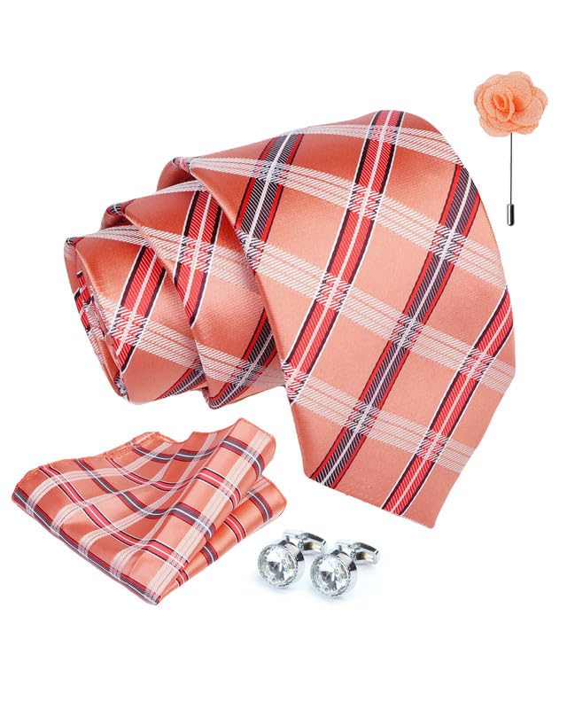 AxlonTie for Men – Micro Silk Neck Ties Set with Cufflinks Flower Pin, Pocket Square & Black Gift Box, Combo Necktie Sets for Office Wear, Formal Suits & Weddings (0, Checkpn)