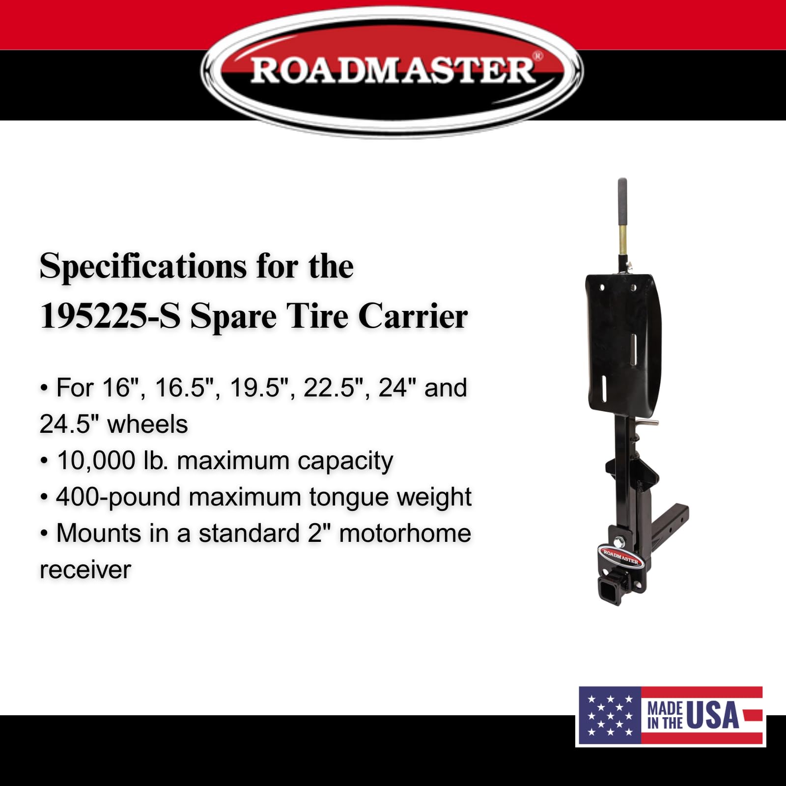 バードモア    BIRDMORE SPARE TIRE CARRIER W/ 2 IN. DROP - Roadmaster Inc.