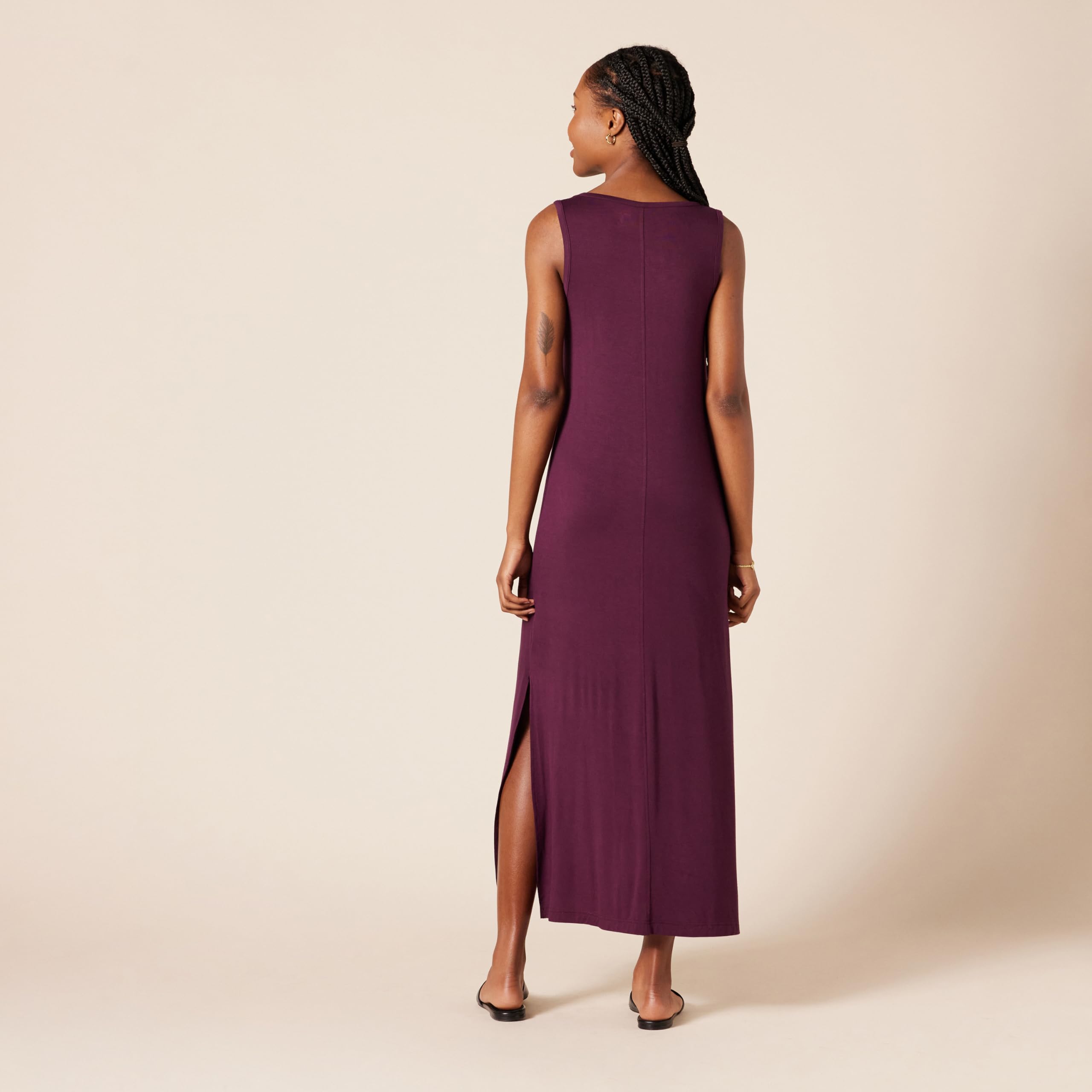 Amazon Essentials Donna Abito Lungo Maxi con Scollo a V in Jersey con Spacco Laterale