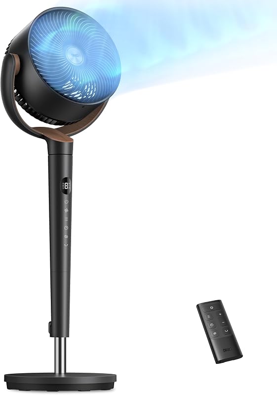 Fan for Bedroom, 120° Oscillating Standing Fan, Quiet Floor Fan with DC Motor, Pedestal Fan for Room, 9 Speeds, 4 modes, 120° Manual Vertical, 37-42" Adjustable Height, 9H Timer, Dark Gray