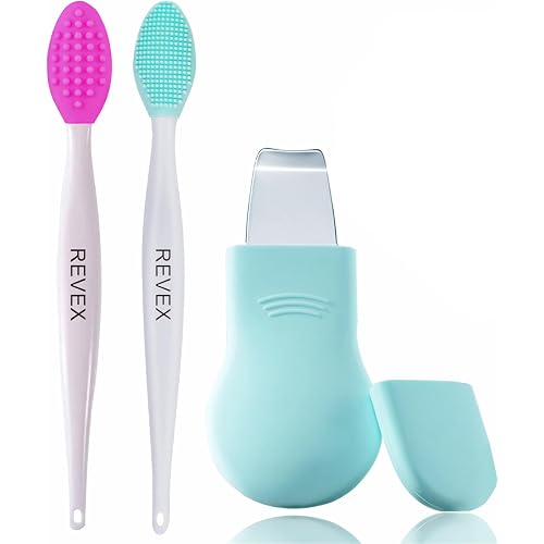 REVEX Silicone Nose Blackhead Remover Tool Set,Blackhead Scraper Tool,2Pcs Pore Cleaning Brush, Face Scrubber Skin Spatula, Pore Scrubber for Deep Cleansing,Face Exfoliator Scrubber for Women Men