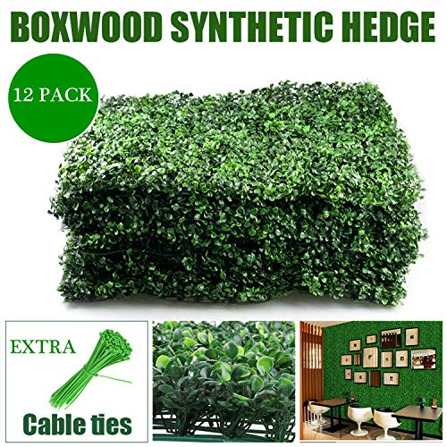Nisorpa 12 Pack Boxwood Hedge Artificial Plants Mat Privacy Fence Screen Faux Greenery