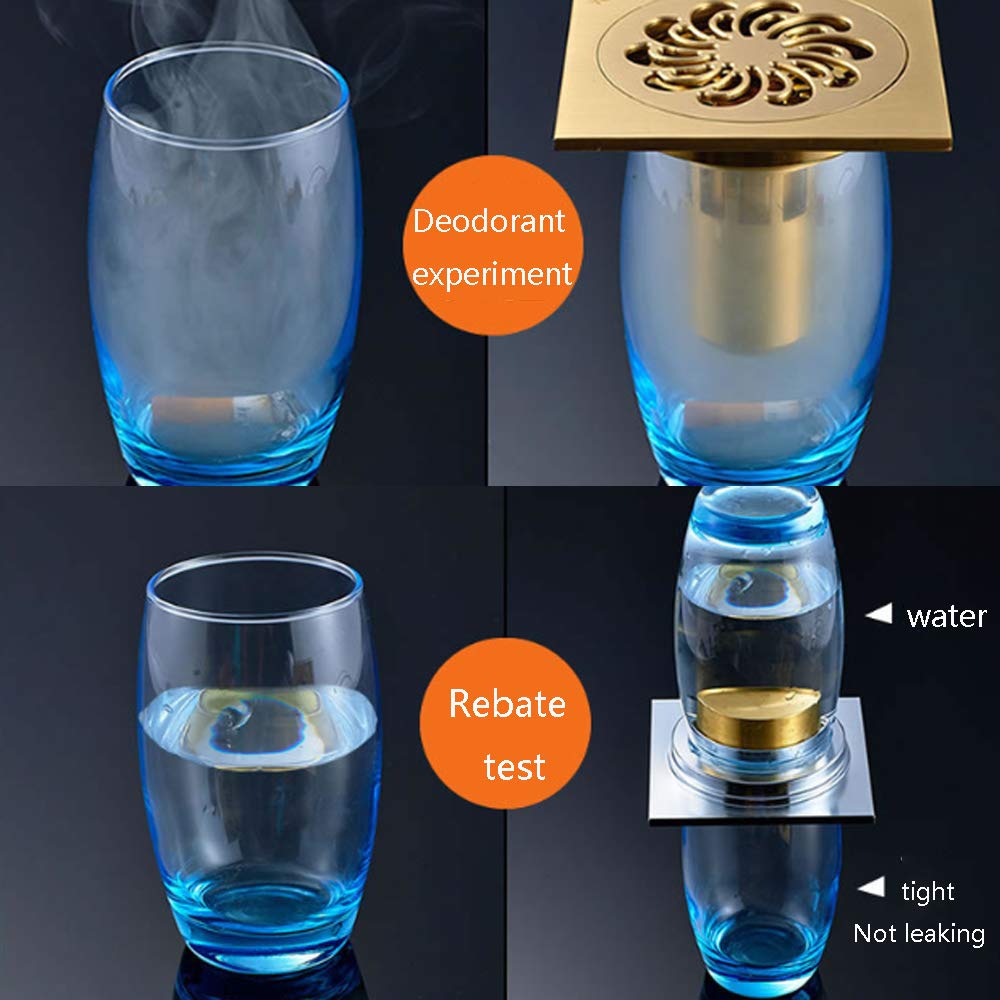 Duschablauf Messing 4 Zoll Quadrat Duschrinne mit Haarsieb Bodensiphon Duschablauf Gitter Bodenbefestigung Ablaufrinne für Badezimmer,Rose Gold