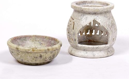 Miniatura 2 de ARTISENIA Difusor de aceite esencial de esteatita tallada a mano con soporte para luz de té, aromaterapia, difusor de aroma para spa, yoga,