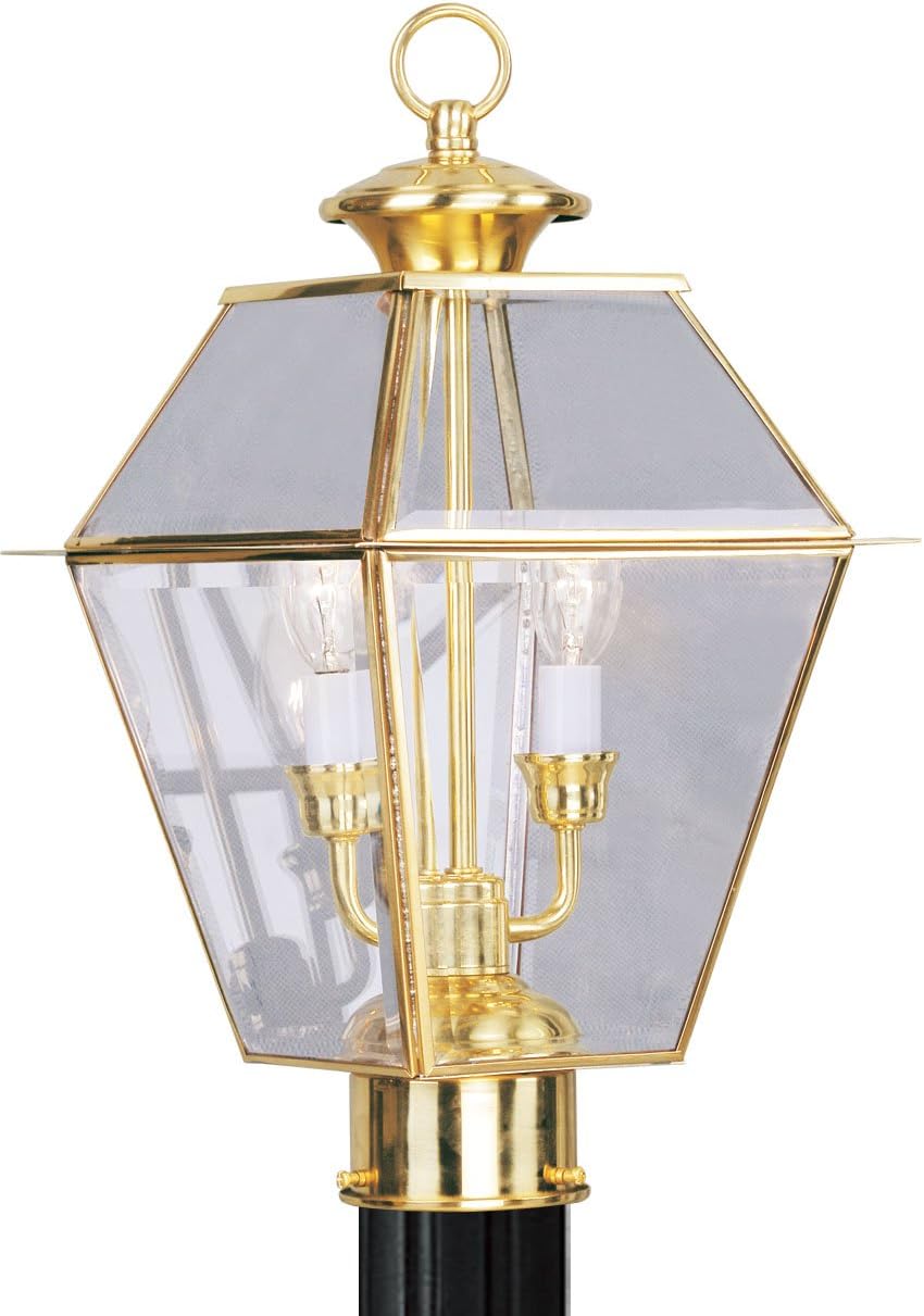 Livex Lighting 2284-02 Outdoor Post with Clear Beveled Glass Shades, Polished Brass Livex Lighting 2284-02 Outdoor Post with Clear Beveled Glass Shades, Polished Brass