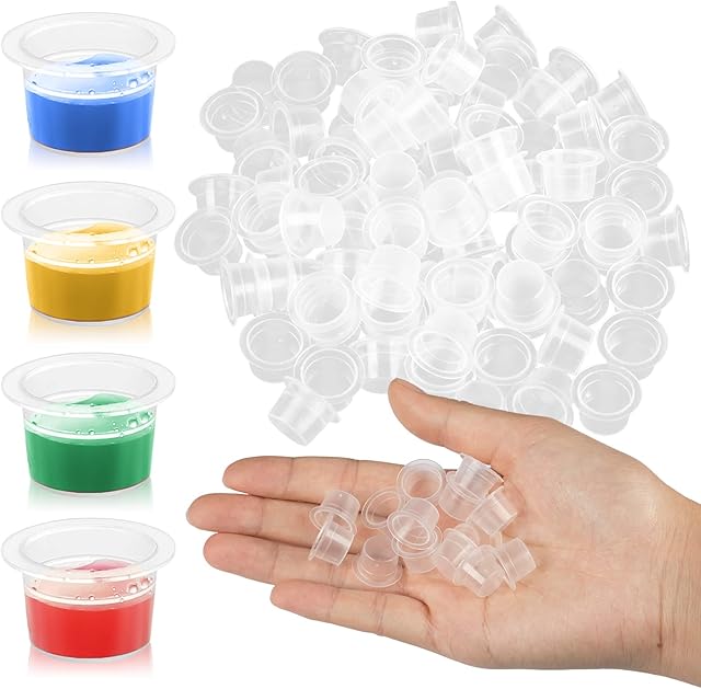 Greoer Tattoo Ink Cups, 100 Pieces Tattoo Ink Pots, Pigment Ink Caps, Ink Cups Disposable, Plastic Ink Containers for Ink Pigment Cups Big Size 15MM