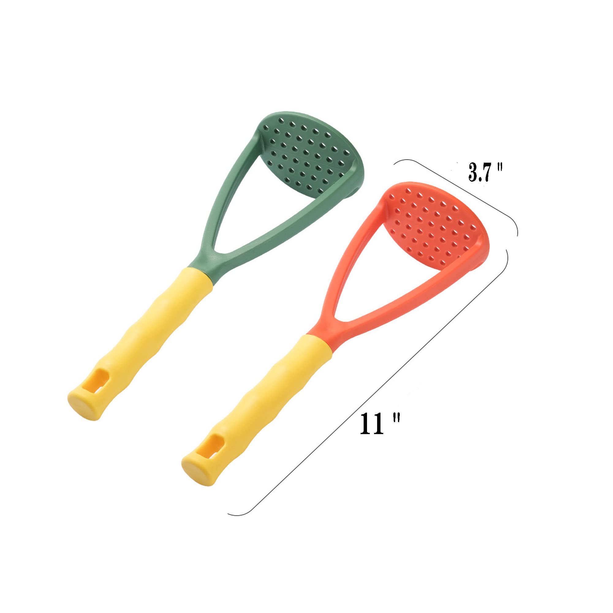 2xKartoffelstampfer, manueller Stampfer, Küchenstampfer, kratzfest, antihaftbeschichtet, für Kartoffel, Kürbis, Stampfer, Küchenwerkzeuge für Bohnen, Babynahrung, Avocado (grün + orange)