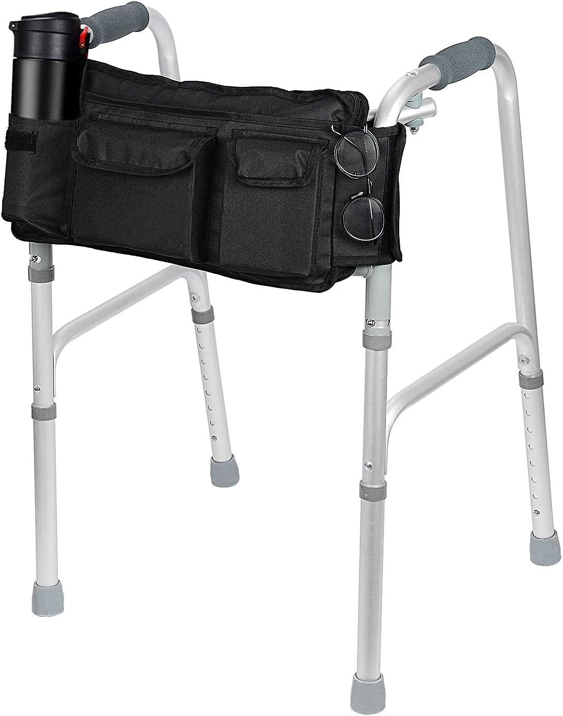 supregear Walker Bag, Folding Walker Basket Organizer Pouch Tote with Multiple Pockets and Zippered Compartment for Walker Rollator Scooters Wheelchair, Hook & Loop Design Storage Bag (Black) : Health & Household