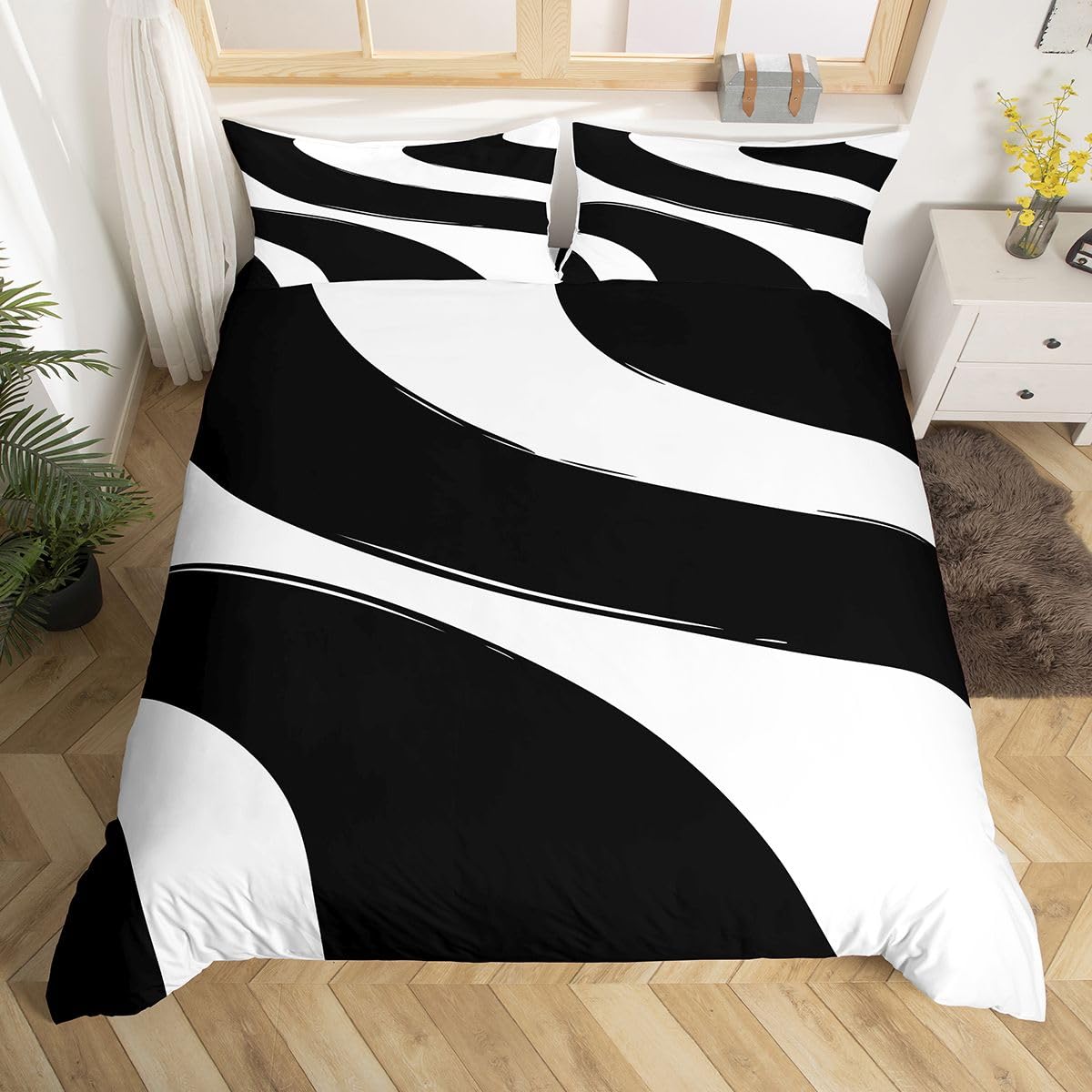 Housse de couette dessiné à la main drap lit simple noir blanc parure de lit