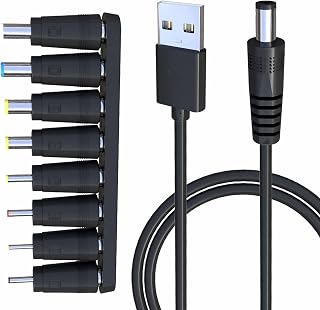 USB to DC Power Cable, Universal 5V DC Jack Charging Power Cord with 8 Interchangeable Plug Connectors Adapters for Router, Mini Fan and Speaker