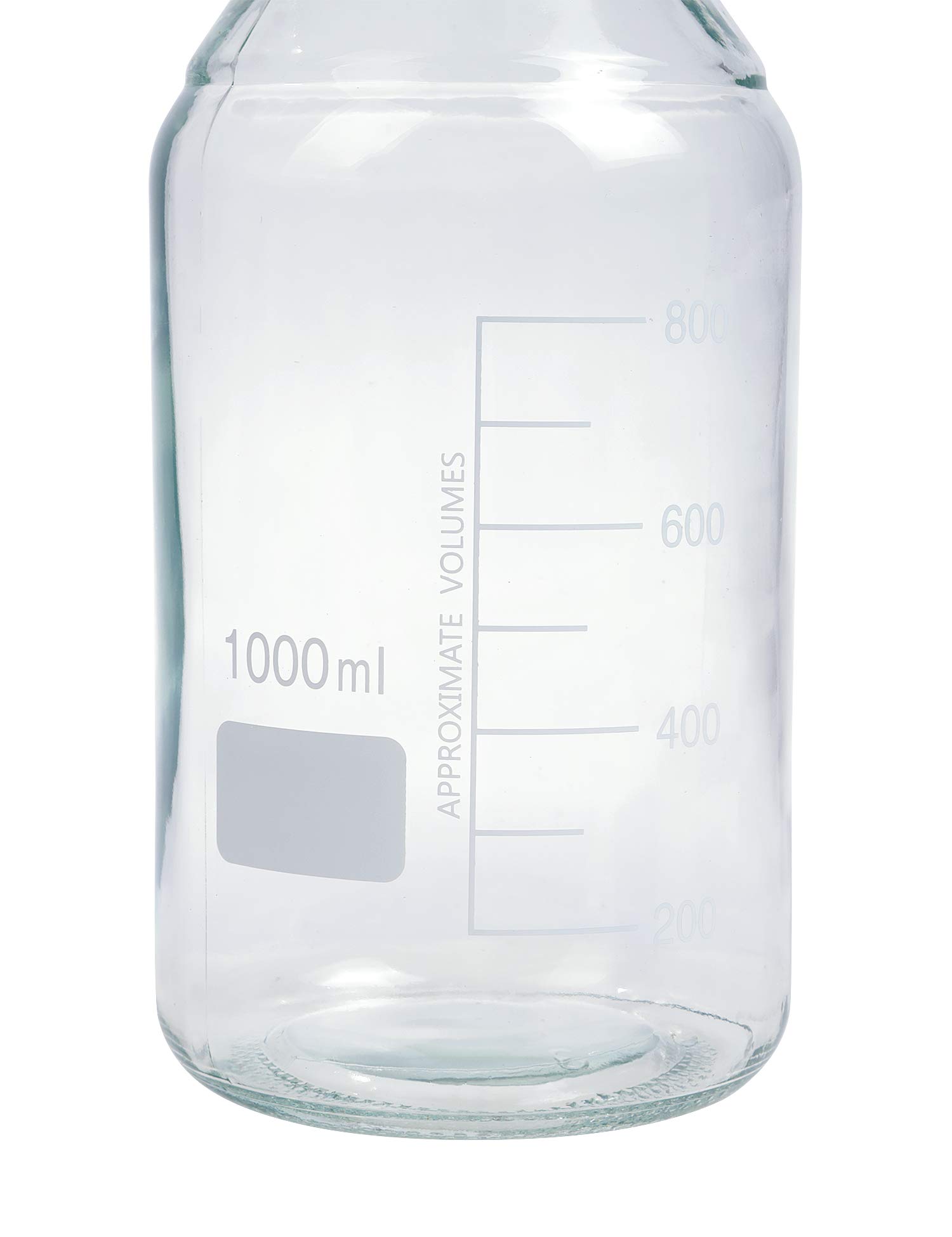 Pyrex - Paquete de 4 botellas de vidrio redondas graduadas de 1000 ml con tapón de rosca de polipropileno azul GL45