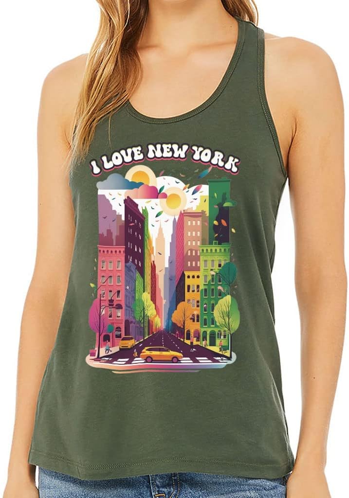 I Love New York Women's Racerback Tank - Bright Tank Top - Art Workout Tank
