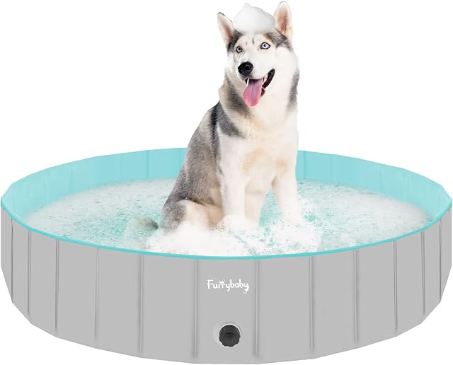 Foldable Dog Pool For Dogs, Dog Padding Pool Portable For Dog Bath, Plastic Dog Swimming Pool Large Hard Kid Pool (Grey 160 * 30cm)