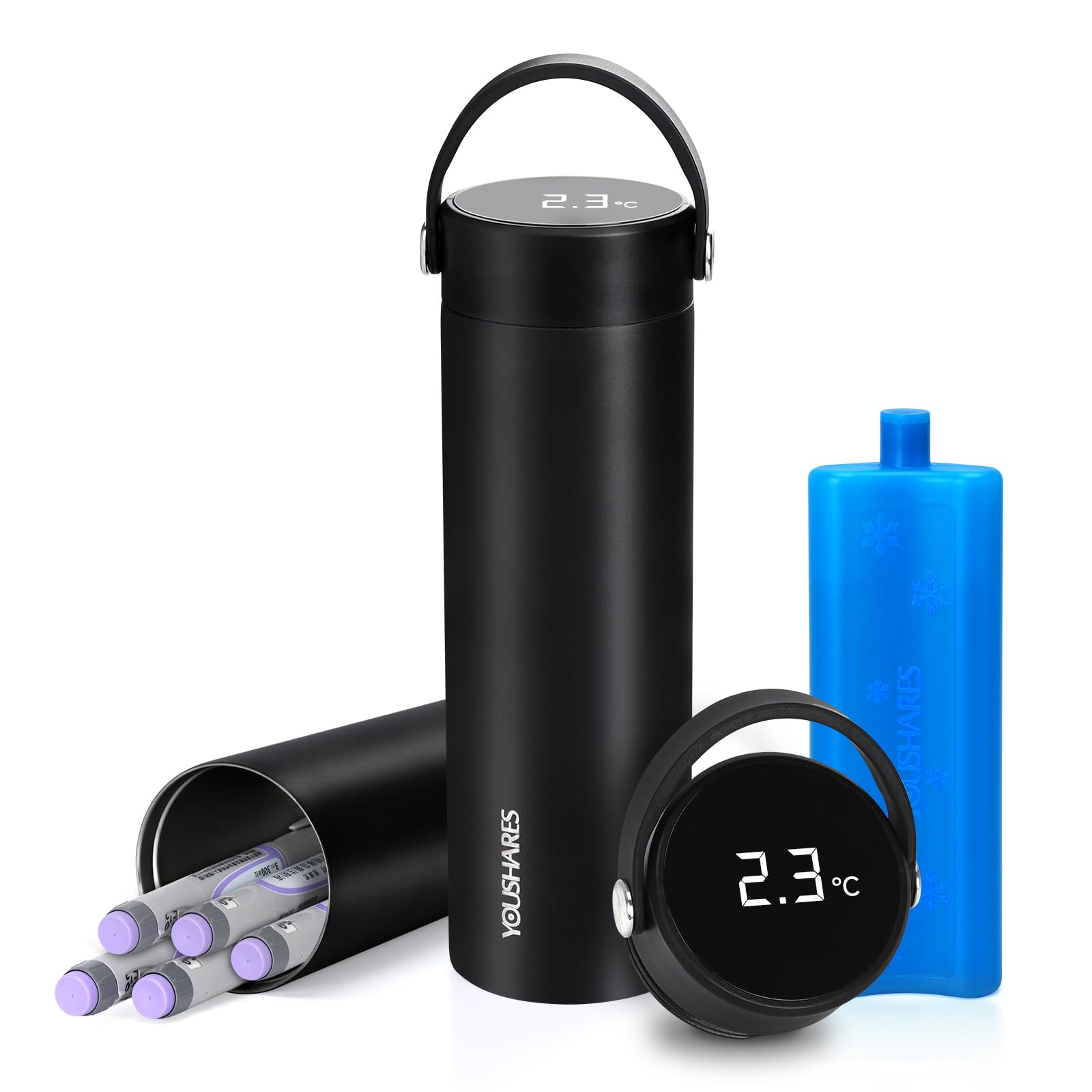 YOUSHARES Bolsa Isotérmica para Insulina de Eva, Nevera Insulina Viaje con Pantalla de Temperatura, Estuche Viaje para Medicamentos con Enfriador