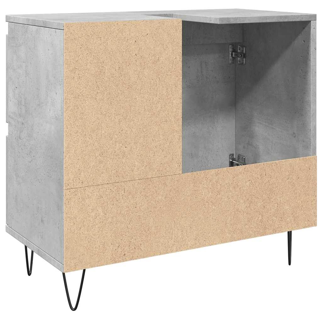 Mobile sottolavabo grigio cemento, 65 x 33 x 60 cm, in legno con gambe in ferro, mobile da bagno impermeabile con spazio per piccoli bagni, pratico set di mobili da bagno, salvaspazio