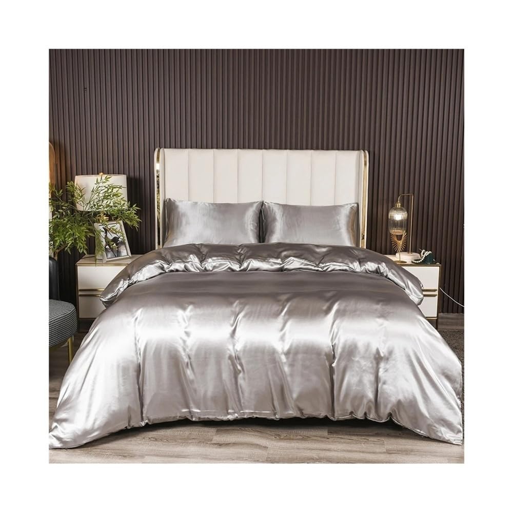 VHKJewE 3 Pieces Satin Duvet Cover Set Luxury & Silky Bedding with Corner Ties & Zipper Closure(EU Single 135x200)