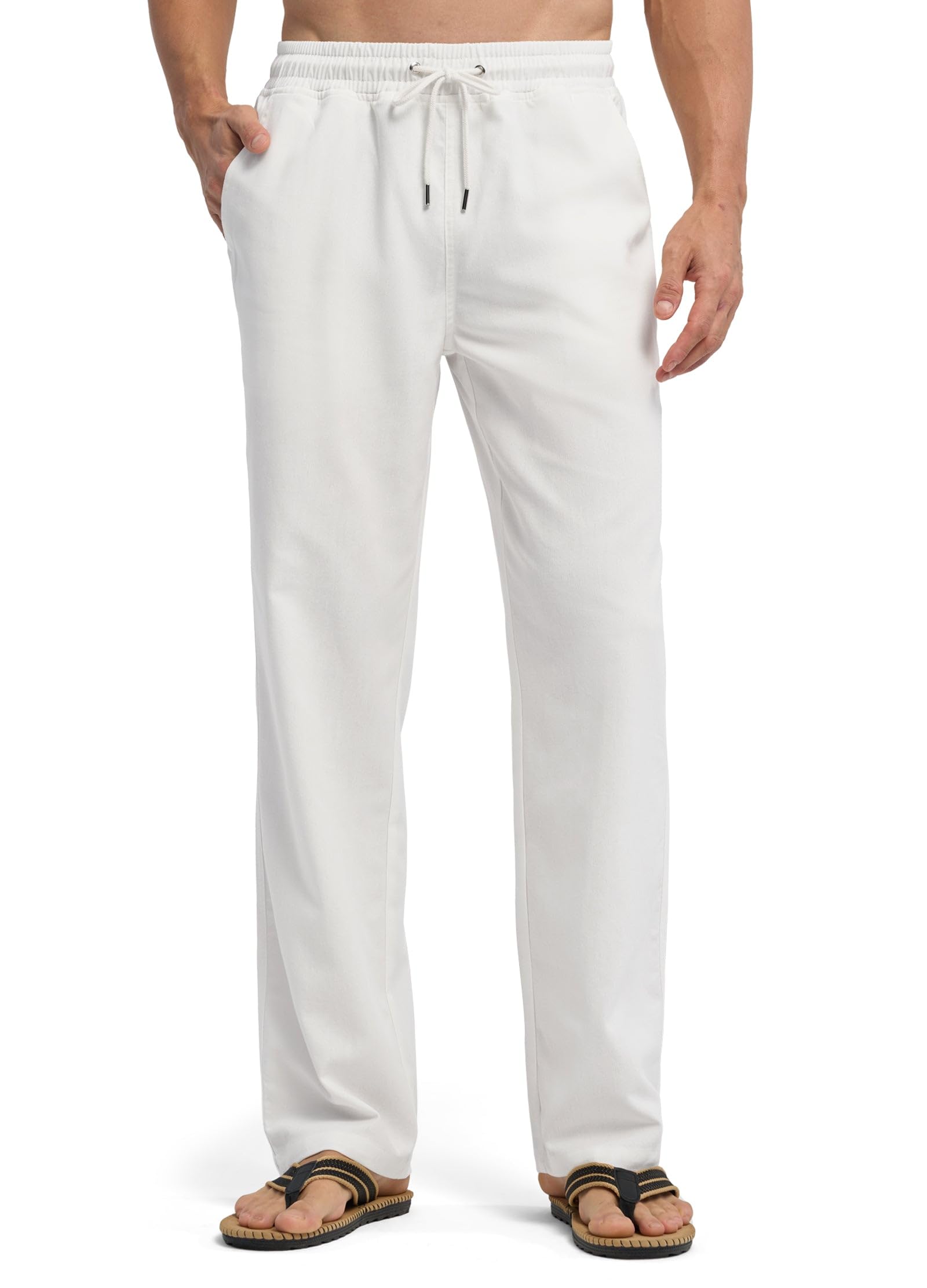 Willit Mens Linen Pants Casual Beach Summer Pants Drawstring Lightweight Yoga Linen Trousers 28 30