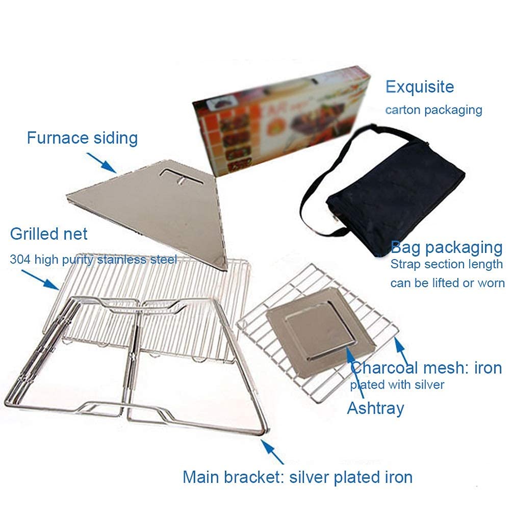 Supporto per barbecue, Supporto for barbecue pieghevole for esterno Griglia inceneritore BBQ Fornello a carbone Strumento for picnic da campeggio con superficie antiaderente in acciaio inossidabile