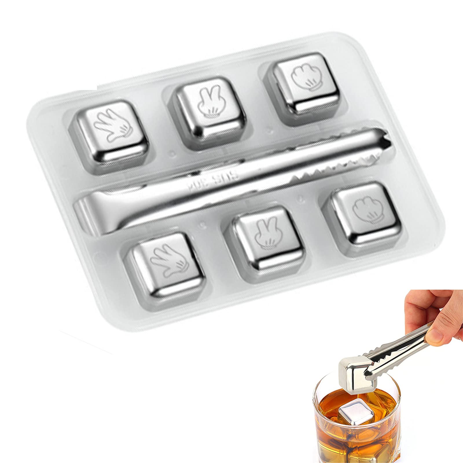 6 Piezas Whisky Chilling Stones Cubitos de Hielo Anti-deformación Reutilizable Acero Inoxidable Congelado Rápido Cerveza Fría Bar Suministros de Cocina,Mora