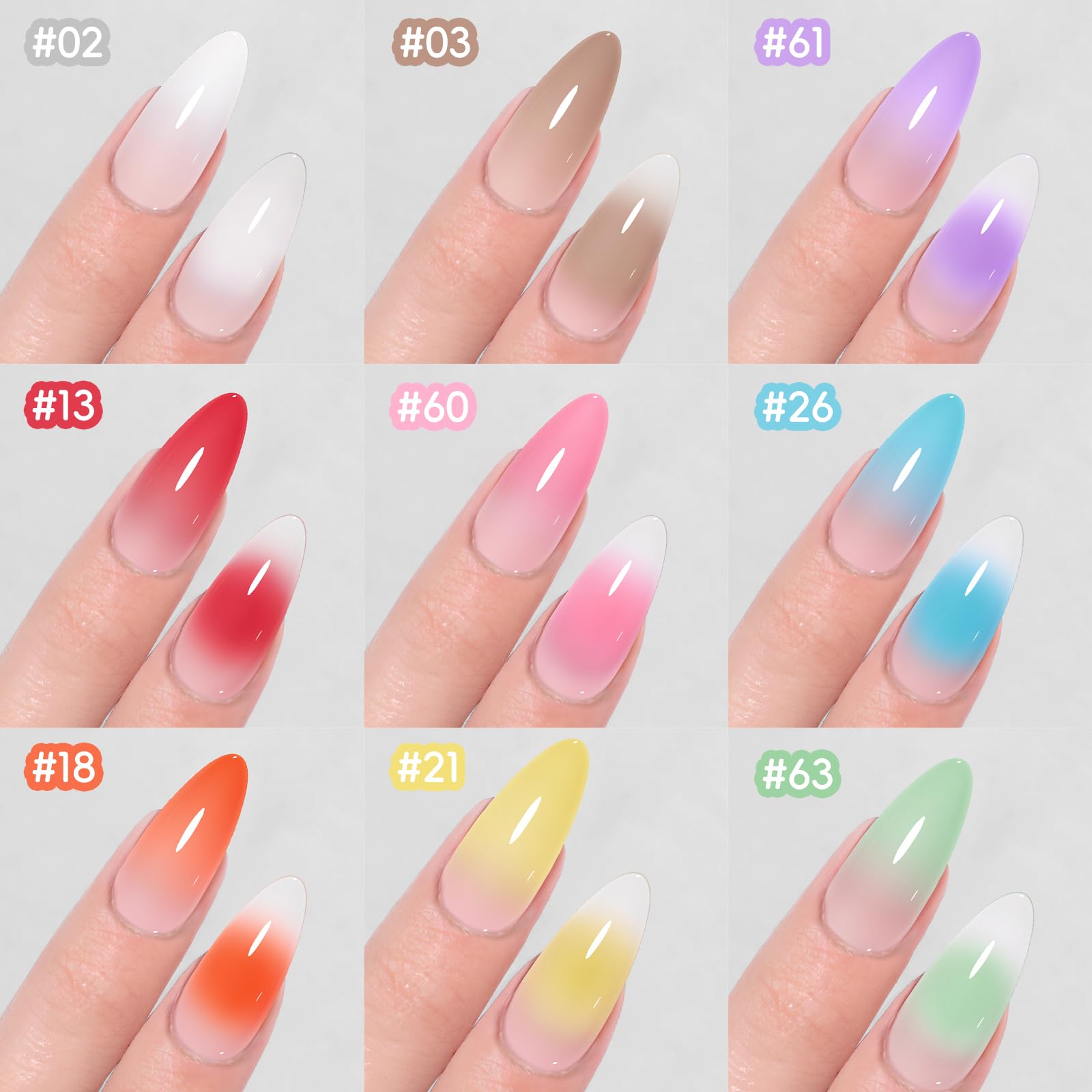 PEACECOLOR Gradient Painting Gel Nail Polish Set, 9 Colors Ombre Gel White Pink Red Yellow Spring Summer Color with Nail Sponges Metal Grabber French Manicure DIY Nail Art