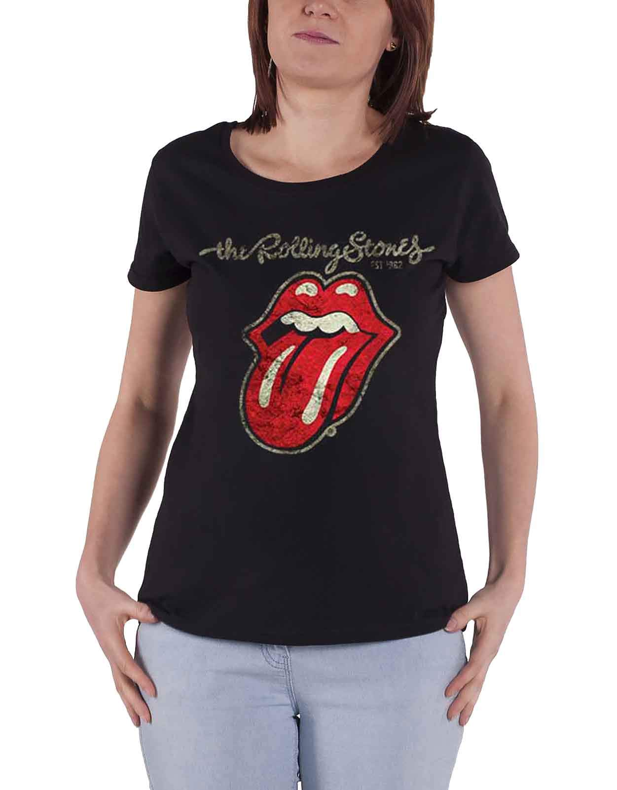 Paradiso Clothing Women's Black The Rolling Stones Plastered Tongue Skinny Tee - Xxl